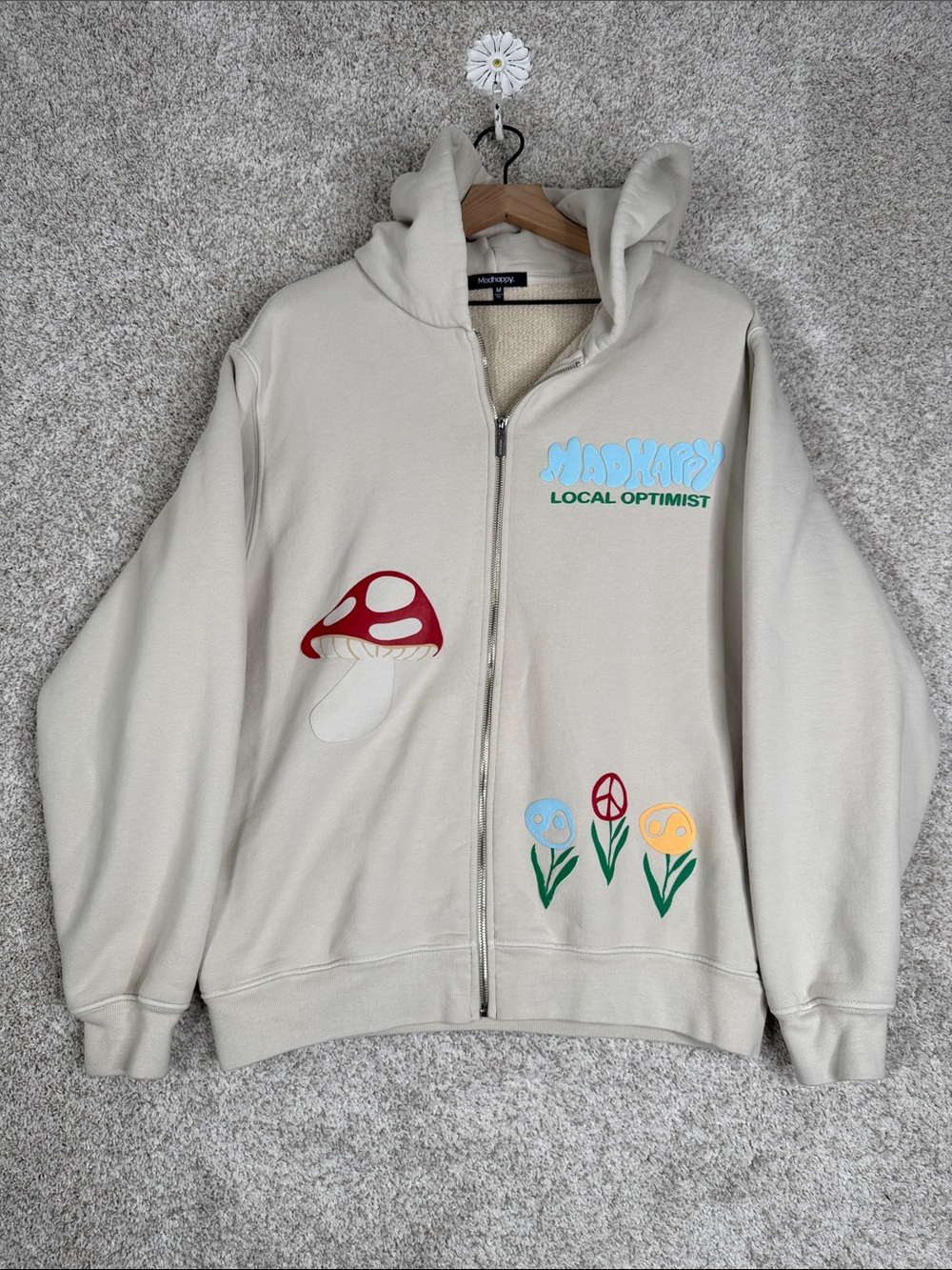 Cream Madhappy Local Optimist Fleece Zip Up Hoodie Synergy Capsule Summer 23